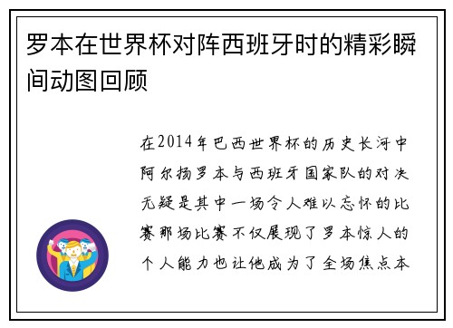 罗本在世界杯对阵西班牙时的精彩瞬间动图回顾